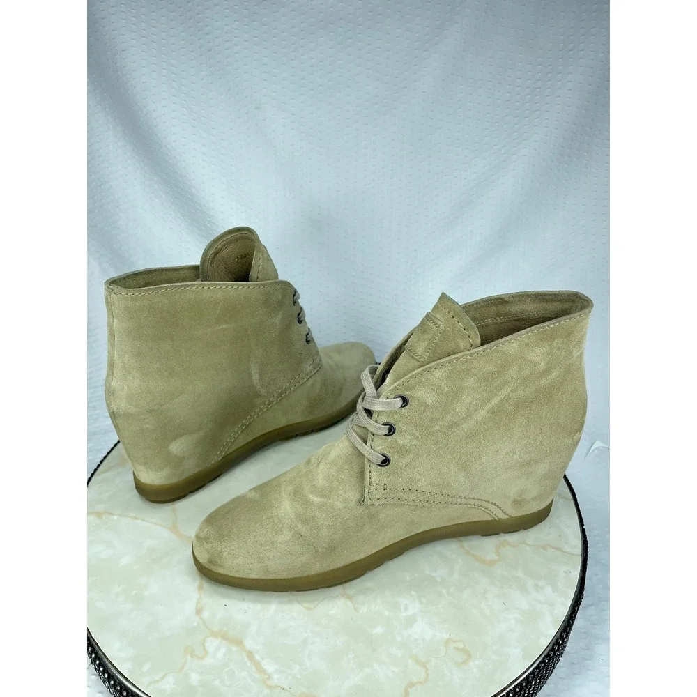 Prada Linea Rossa Suede Lace Up Wedge Booties Womens 9.5 Tan Luxury Chukka Boots